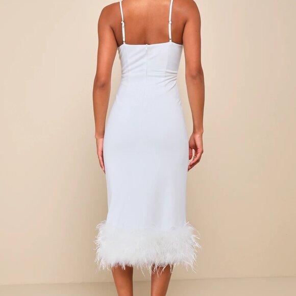 NWT Passion for Glamour White Sleeveless Bustier Feather Midi Dress - Picture 7 of 8